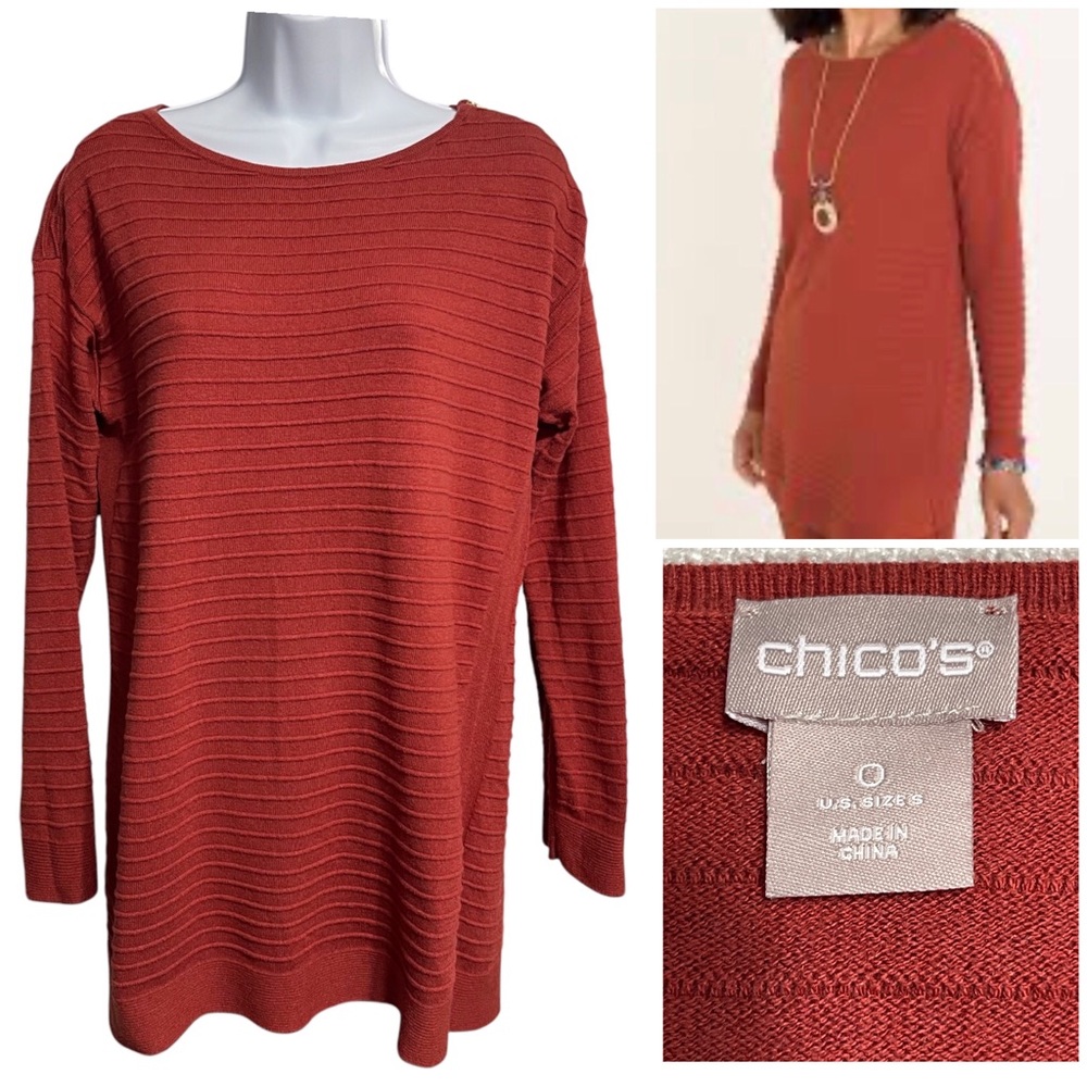 Chicos Women’s Shoulder Zipper Pullover Size 0 Sweater Burnt Orange cotton blend